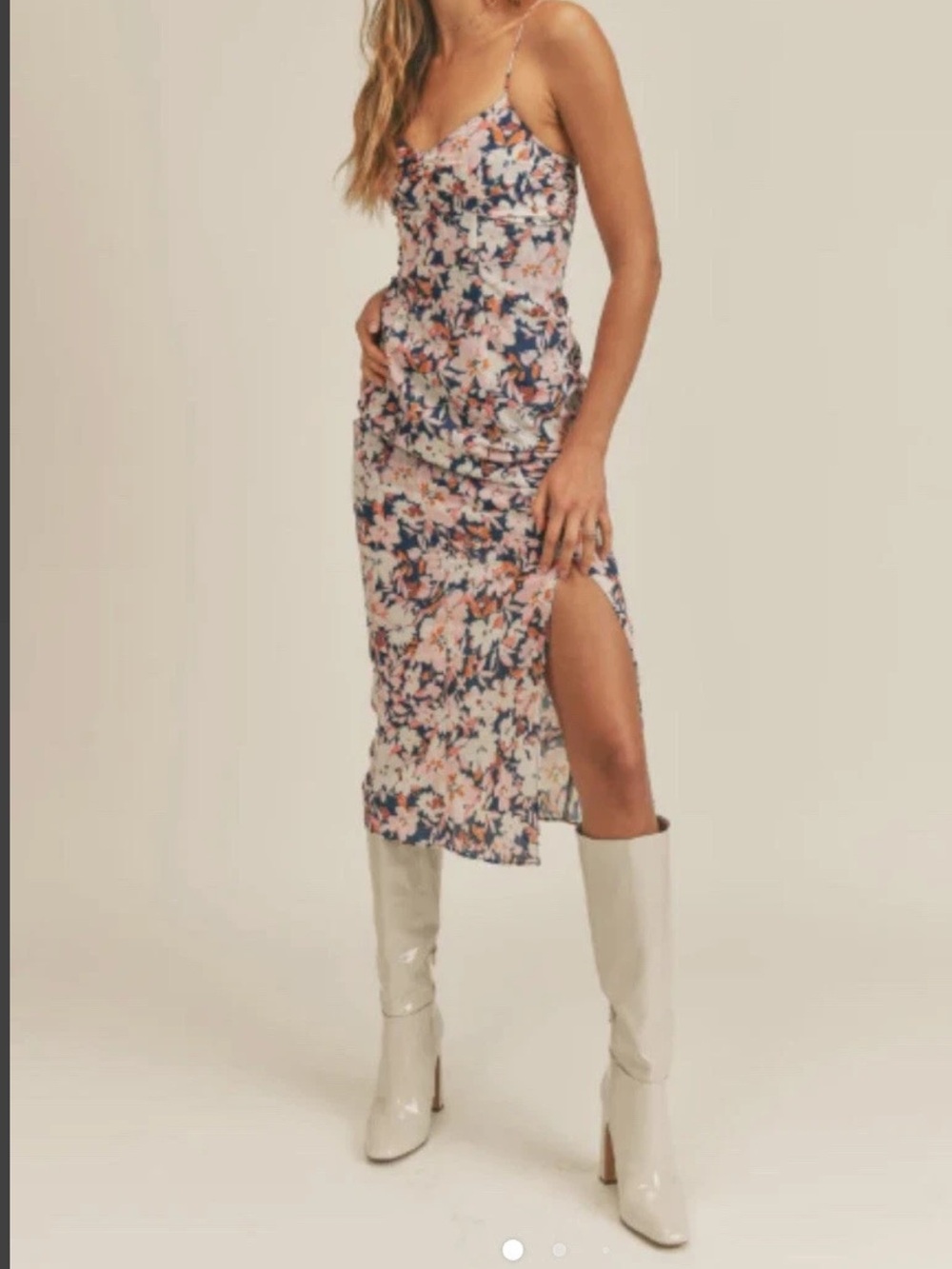 Sage Floral Slip Midi Dress in Blush Pink and Navy